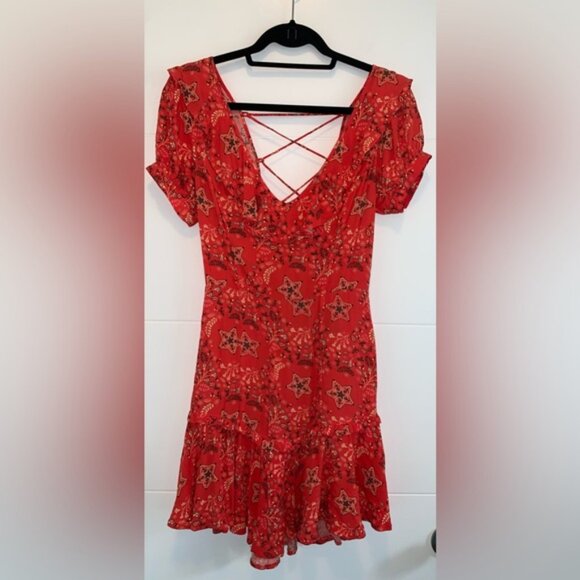 Spell & The Gypsy Celestial Red Floral Ruffle Mini Dress XS - Picture 8 of 10